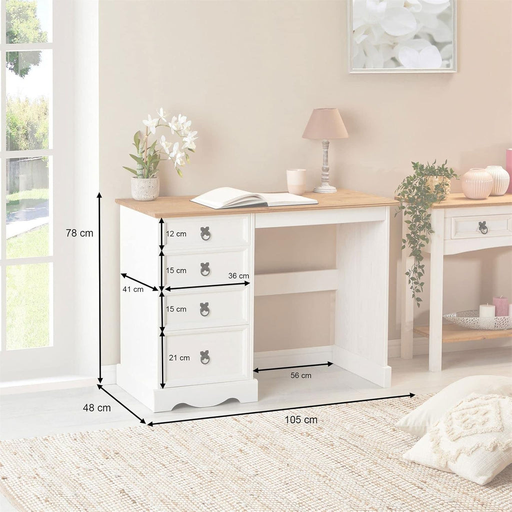 Escritorio Campo de estilo rústico, elegante mesa de madera maciza de pino, mesa de oficina con cajones