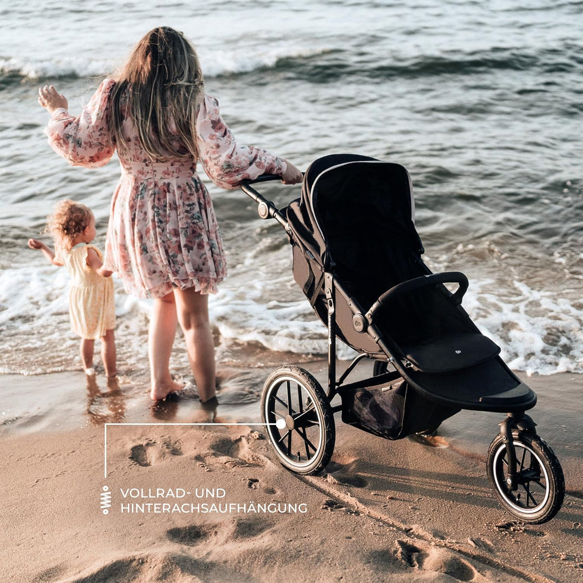 Kinderkraft HELSI 2 Silla de paseo hasta 27 kg, cochecito desde el nacimiento, silla de paseo para correr con grandes ruedas neumáticas, función de reclinado, asa parental ajustable, plegable, cesta debajo del asiento, negro