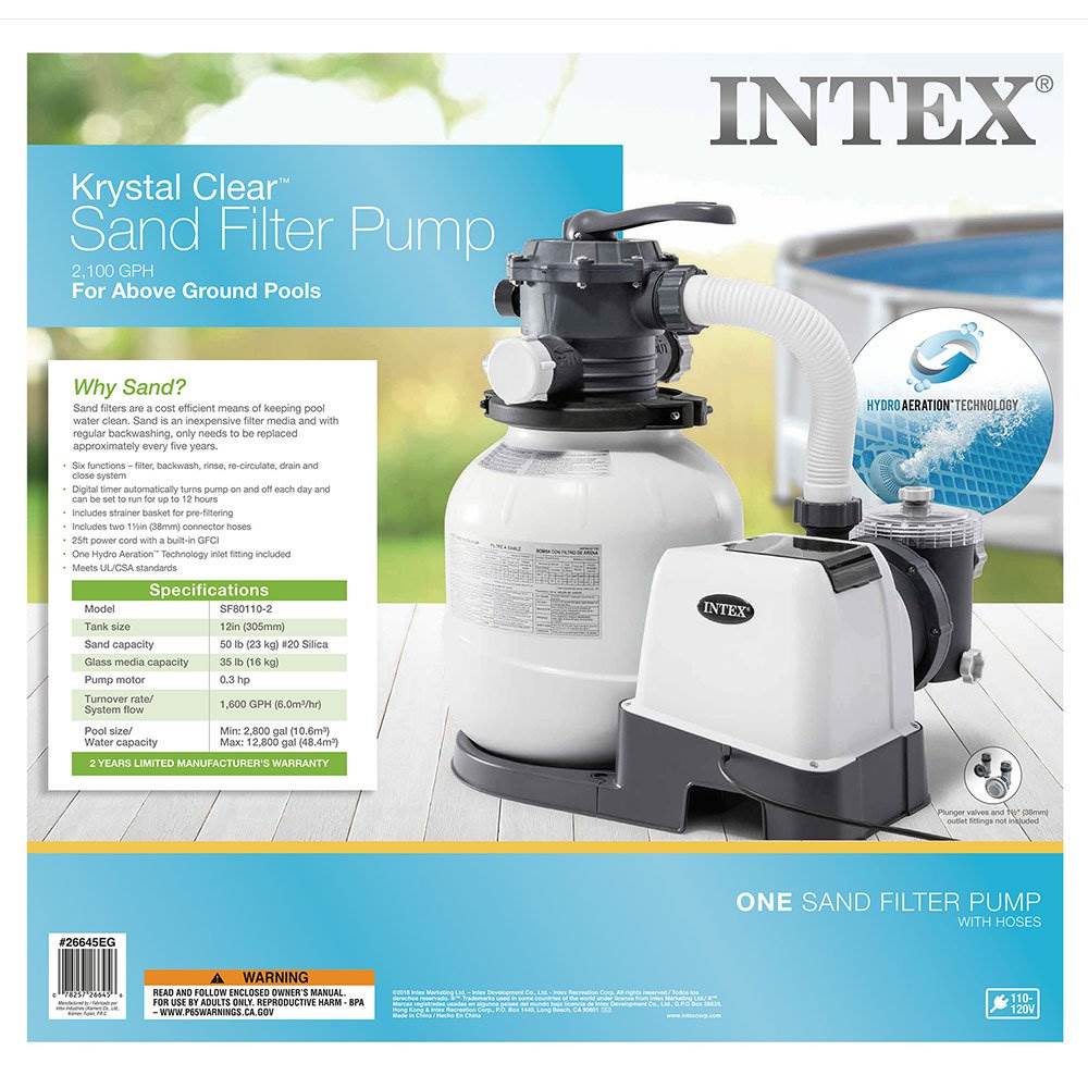 Bomba de filtro de arena Intex 2100 GPH para piscinas sobre suelo 2025 con aspirador automático