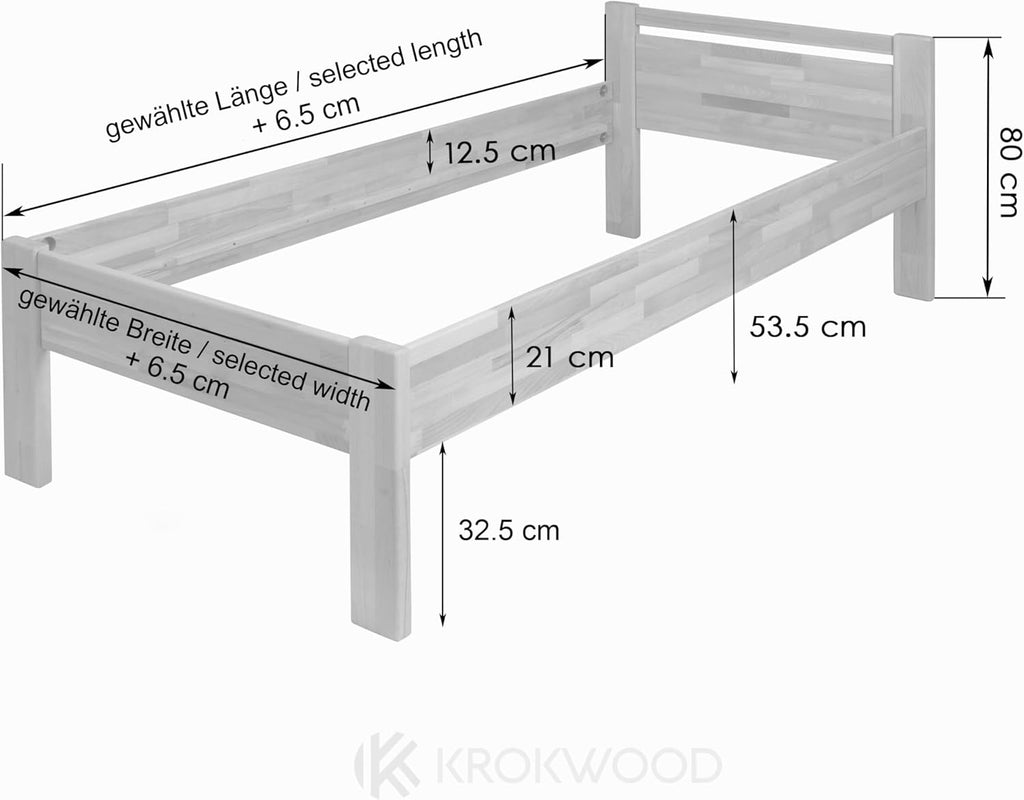 Cama para personas mayores Krok Wood SiSi de madera maciza (haya, 90 x 200 cm + mesita de noche)