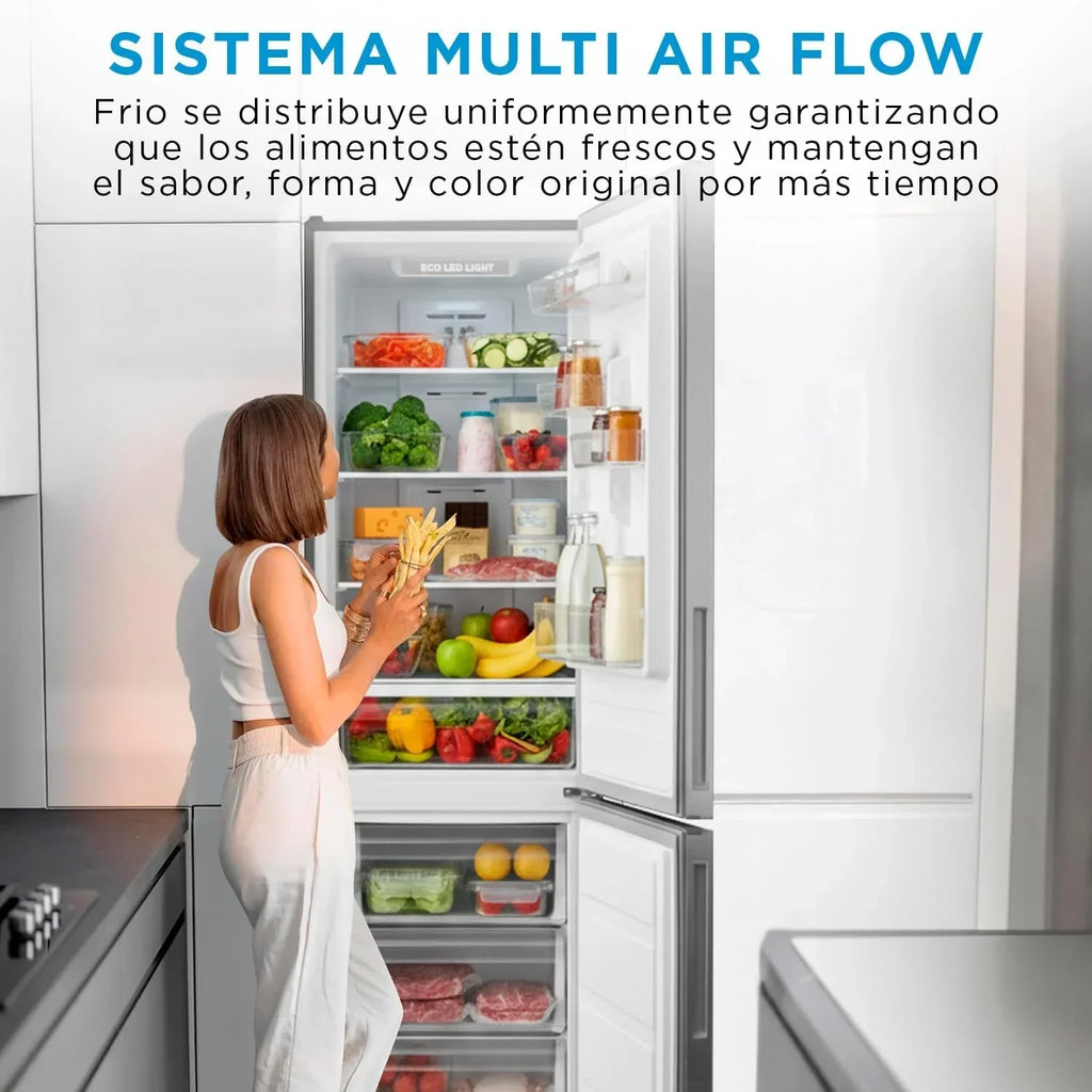 Frigorífico Combi No Frost Midea | 60 cm de ancho x 188 cm de alto | Inox | Nevera de libre instalación, 224 L + 86 L de congelador - Refrigerador de bajo consumo con congelador vertical