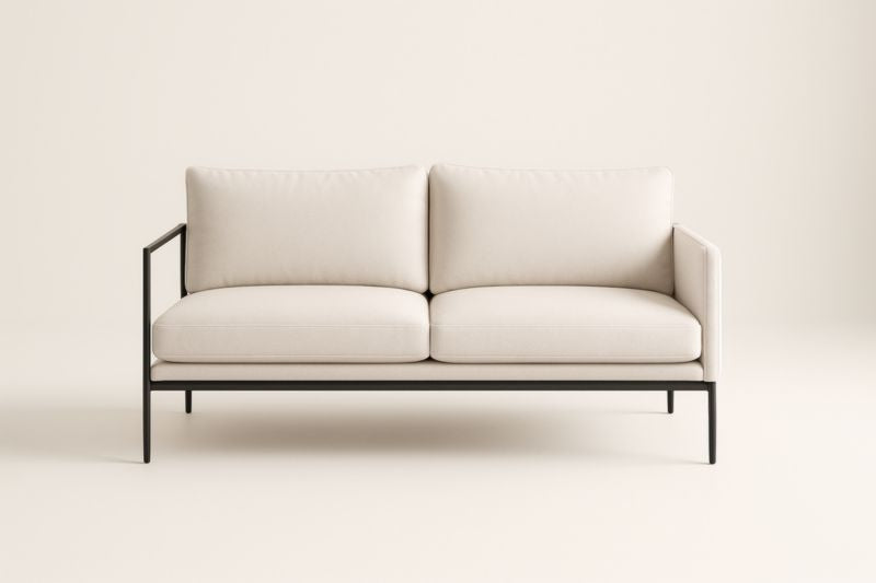 Sofá de 2 plazas de tela beige con estructura de metal