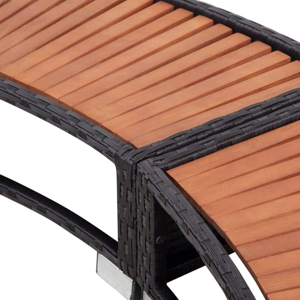 Borde KOIECETA con almacenamiento para jacuzzi spa piscina, borde de piscina de poliratán negro, madera dura, redondo, acero con recubrimiento en polvo (V31009)