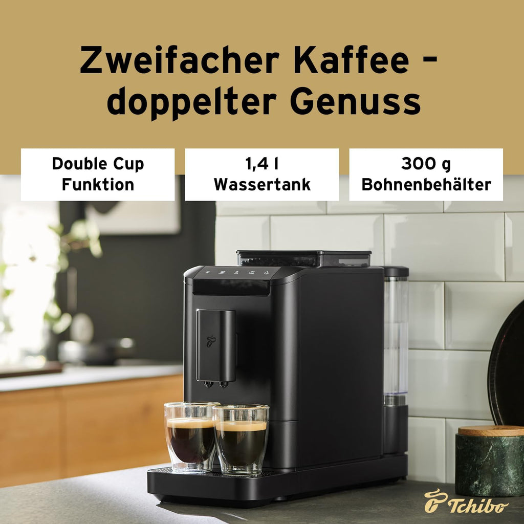 Cafetera superautomática Tchibo Esperto2 Caffè con función para 2 tazas para Caffè Crema y Espresso, Granite Black - INCLUYE set de degustación de café GRATIS