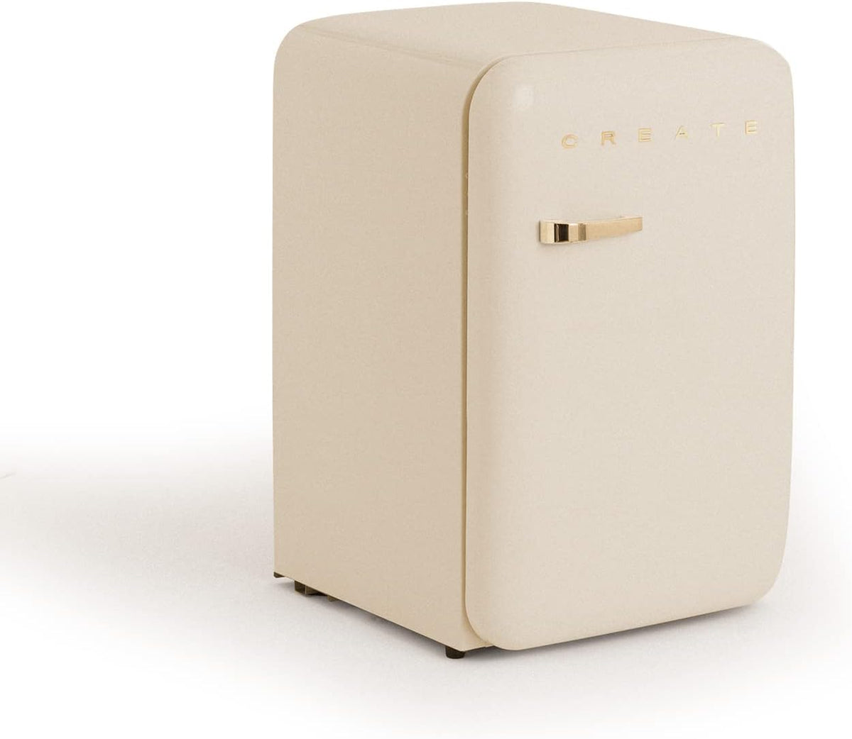 CRÉER / RÉFRIGÉRATEUR RÉTRO 83,5 ARGENT/Réfrigérateur blanc cassé avec poignée dorée / 98W, basse consommation, 2 étagères, régulateur de température, porte-bouteilles, 56x54x84cm.