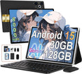 Tableta Android 15 de 2025, 10 pulgadas, pantalla IPS HD, [30 GB RAM] 128 GB + TF 1 TB - Octa-Core, 8000 mAh, cuerpo de metal integrado, 5 MP + 8 MP, WiFi 6, reconocimiento facial, Widevine L1 - Tableta con teclado y ratón - Negro