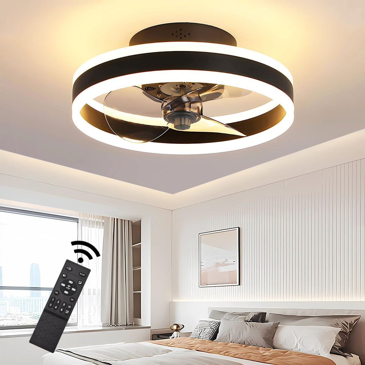 Ventilador de techo moderno LED con luces y control remoto, silencioso y regulable, reversible, 3 colores, 6 velocidades, ventilador de techo inteligente para sala de estar, dormitorio