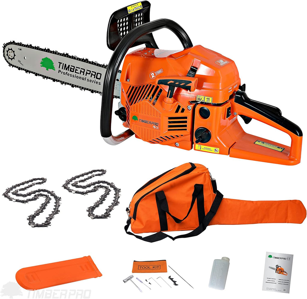 Motosierra térmica 62 cc, espada de 50 cm con 2 cadenas + funda de transporte
