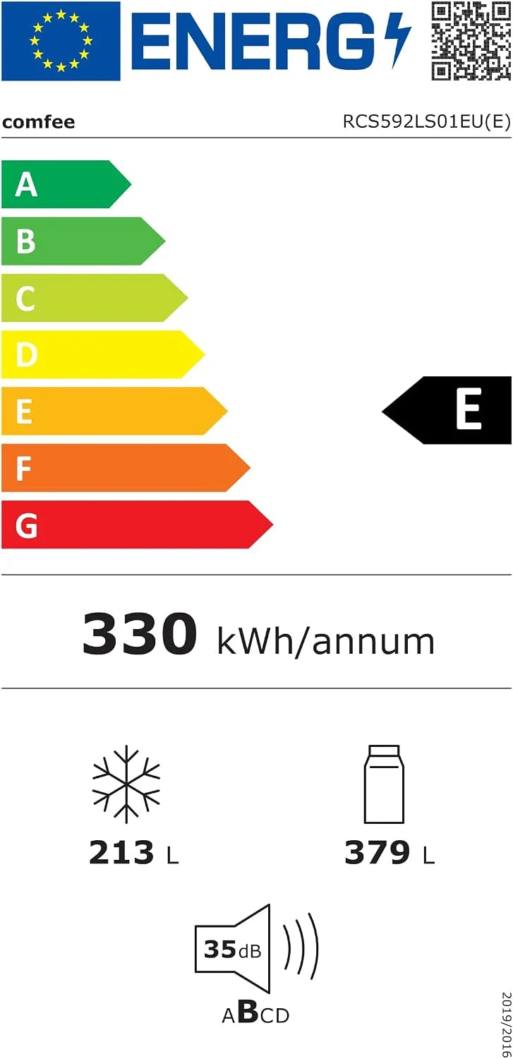 Comfee ' Side by Side lodówka 592L, NoFrost, 360° Multi Air Flow, inteligentne czujniki, funkcja SuperCool, cicha praca 35 dB, oświetlenie LED, zamrażarka BigBox, tytanowo-szara, RCS592LS01EU(E)