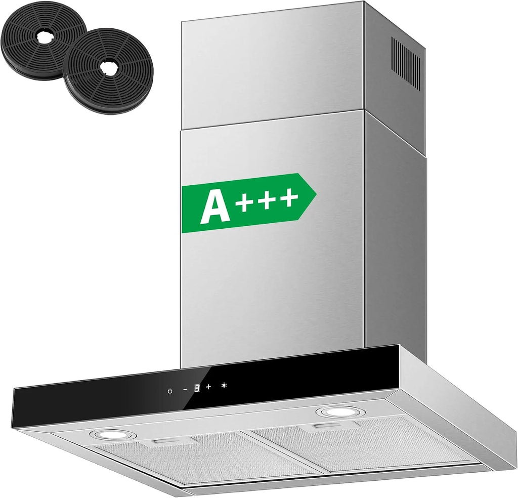 TopStrong Okap kuchenny 60 cm, A+++ okap wyciągowy z obiegiem powietrza wylotowego o mocy 450 m³/h, duża moc ssania, okapy ścienne z filtrem z węglem aktywnym, obsługa dotykowa, 3 stopnie wraz ze