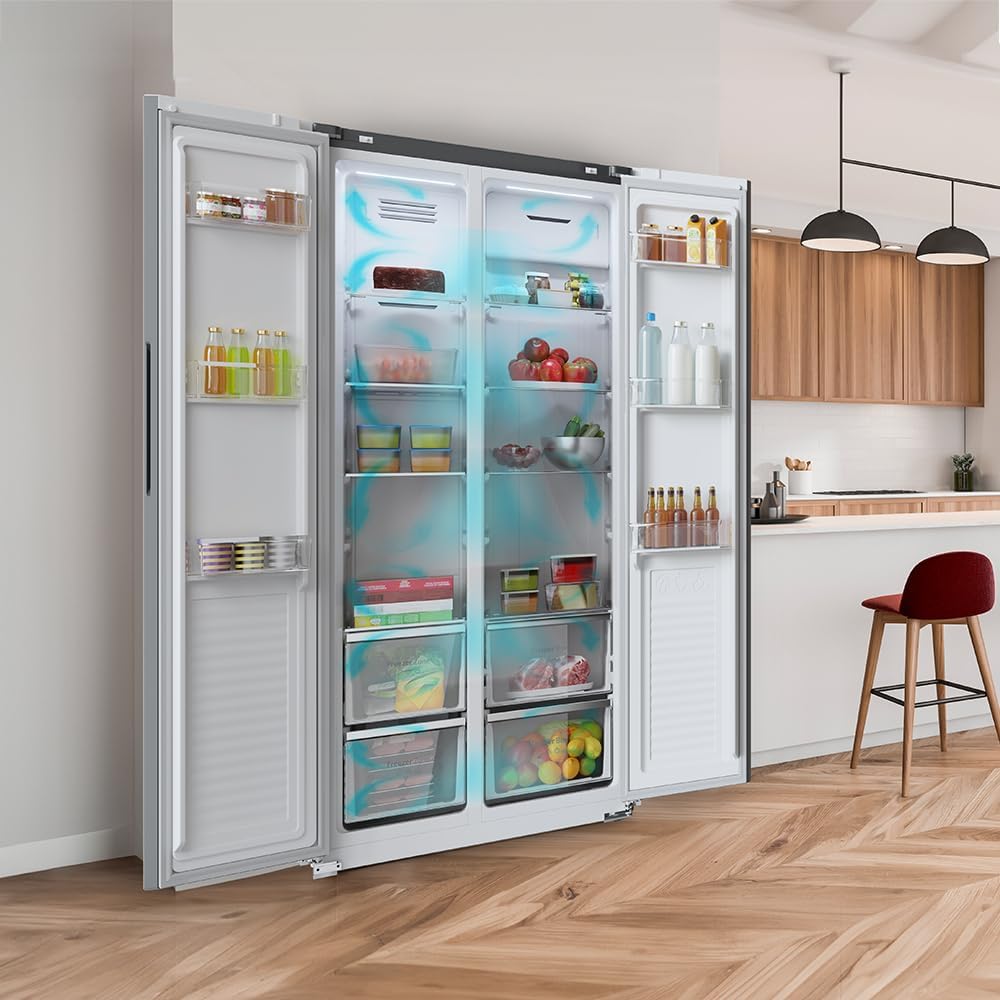 Frigorífico americano de 2 puertas Cecotec Bolero CoolMarket SBS 430 Dark E. Side by Side de 430 L, 176 cm de altura y 84 cm de ancho, sistema Multi Air Flow, Total No Frost, motor Inverter Plus