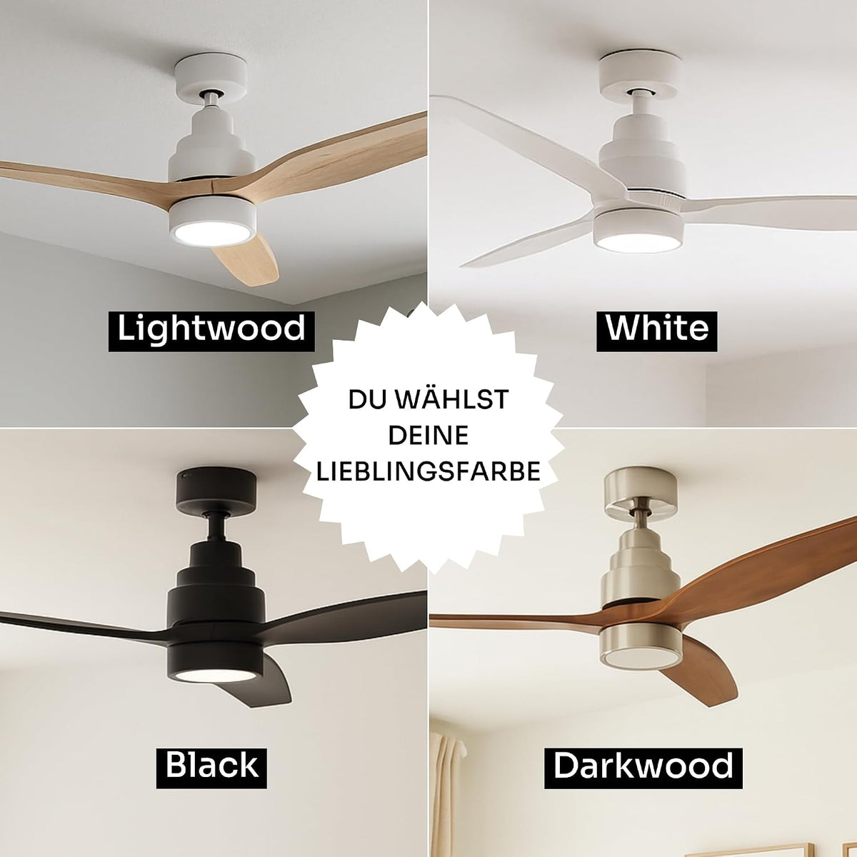 Mellerware - Ventilador de techo con mando a distancia Brizy Bright | 45 W | 6 velocidades | Ultrasilencioso | 3 aspas 132 cm de diámetro | Función verano-invierno | Temporizador | LED | Madera clara