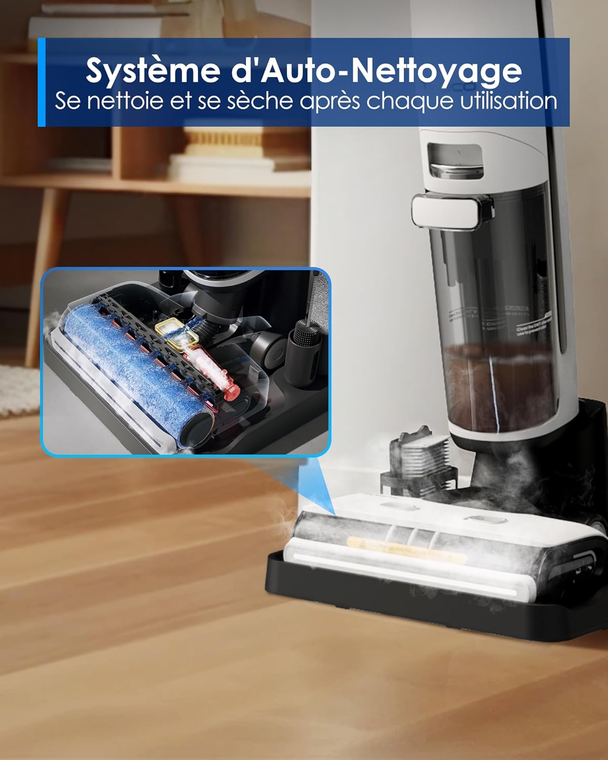 Limpiador de suelos inalámbrico a vapor Tineco Floor One S7 para suciedad pegajosa en suelos duros con pantalla, autolimpieza, limpieza de bordes y autopropulsión, perfecto para niños/mascotas