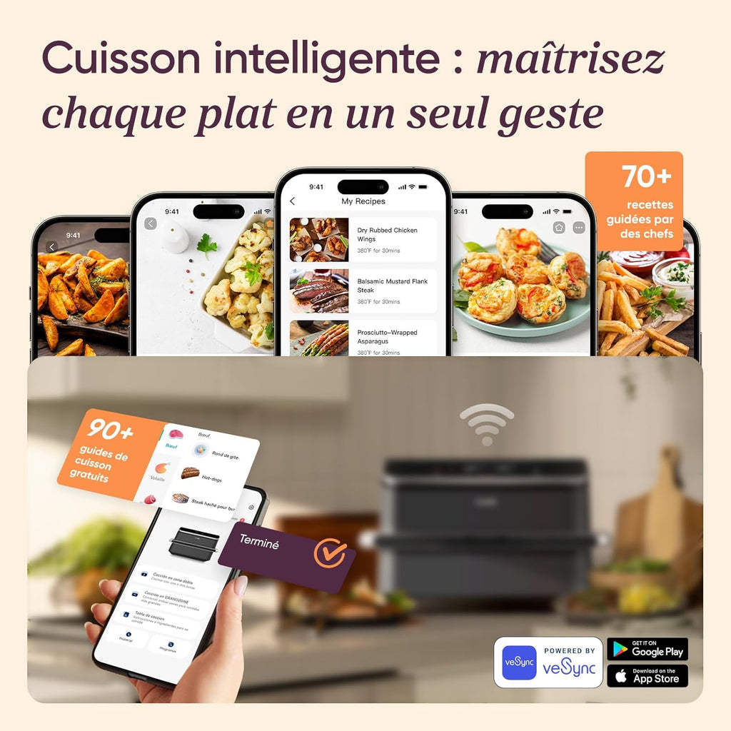Freidora de aire COSORI Twinfry de 10L, freidora sin aceite con doble resistencia, Airfryer de zona dual con separador extraíble, 5 en 1, gran capacidad, cocción óptima, 40℃-240℃, control inteligente mediante App