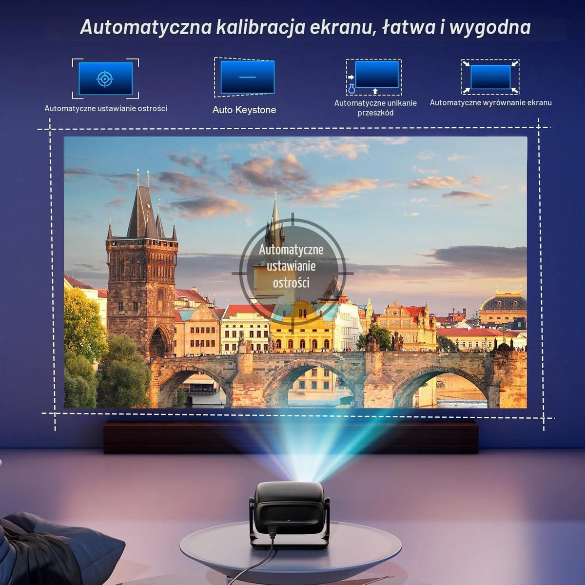 Beamer 4K Android 14.0, 30000 Lumen Projektor Kinowy, Automatyczne Ustawianie Ostrości i Korekcja Trapezu, Bluetooth 5.4 i WiFi 6, Rozmiar Projekcji 30–220 Cali, Kompatybilny z iOS/Android/TV Stick