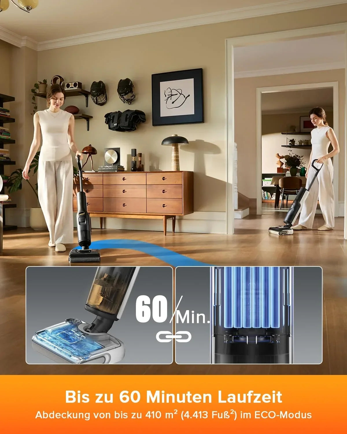 Aspiradora fregona inalámbrica roborock F25 LT, 60 min de autonomía, 20.000 Pa, inclinación de 180°, autolimpieza a 90 °C durante 5 min, inalámbrica