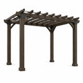 Pérgola de madera independiente 305 × 305 × 244 cm, marrón oscuro y negro, con techo de listones abierto