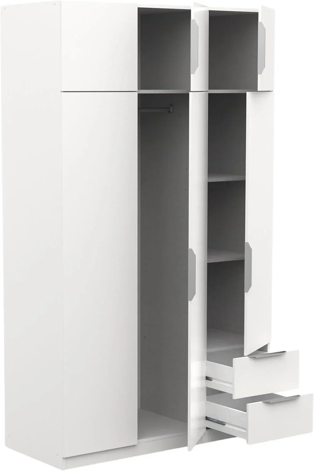 Armario Miroytengo Ghost grande de 6 puertas y 2 cajones, color blanco mate, 203x119 cm