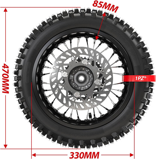 1PZ FR8-LD0 Rueda trasera completa 3.00-12 80/100-12 Neumático + Llanta premontada para scooter de 50-160cc (compatible con Honda Zoomer/Yamaha BW's) y Dirt Bike/Pit Bike - Reemplazo directo (tipo 12 pulgadas)