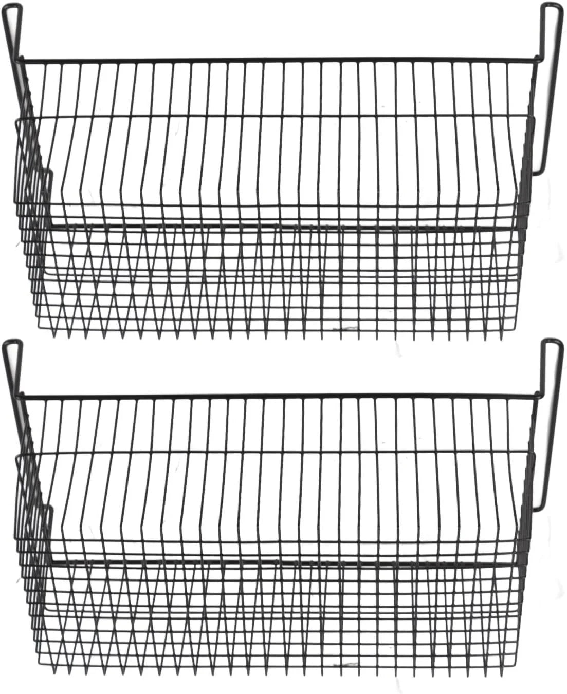Organizer do zamrażarki skrzyniowej, głęboki kosz, do układania w stos, metalowy drut, czarny, do kuchni, lodówki, spiżarni (dł. 63 cm x szer. 27 cm x wys. 29 cm, uchwyt 9 cm)