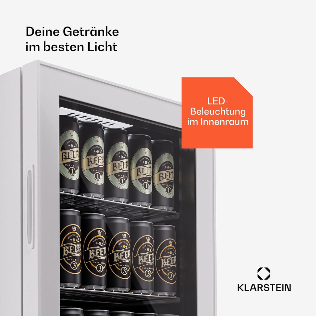 Mininevera Klarstein con puerta de cristal para habitaciones, refrigerador de bebidas con estantes ajustables, pequeño de 80 litros, frigorífico silencioso para interiores/exteriores