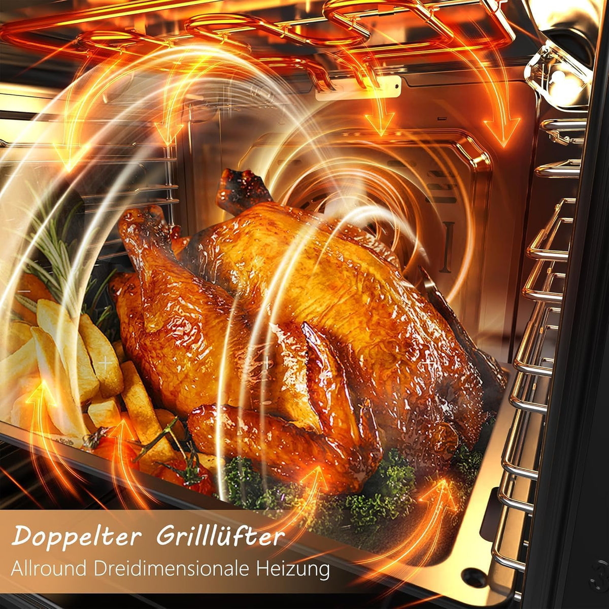 Cuisson à l'air Chaud 3D piekarnik do zabudowy, 60 cm, wolnostojący, 60 l, timer, 2,2 kW, 9 funkcji, z grillem i emaliowaną blachą do pieczenia, Cuisson à l'air Chaud 3D