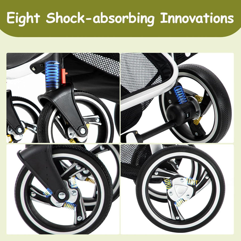 Cochecito 3 en 1 Gcarebb, silla de paseo con portabebés, cochecito completo con altura ajustable, cochecito combinado con marco de aluminio para recién nacidos de 0 a 4 años