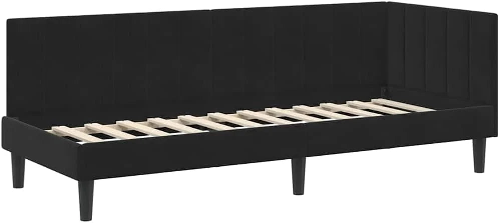Aksamitna narożna z zagłówkiem minimalistyczna Czarny 80 x 200 cm