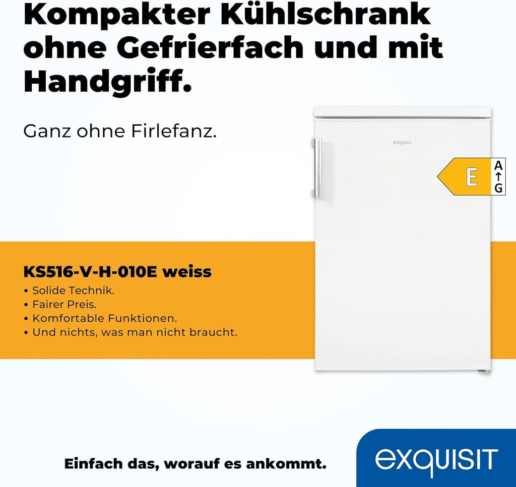 Refrigerador Exquisit sin congelador, 133 litros, frigorífico de una puerta independiente, sentido de apertura de puerta reversible, KS516-V-H-010D blanco