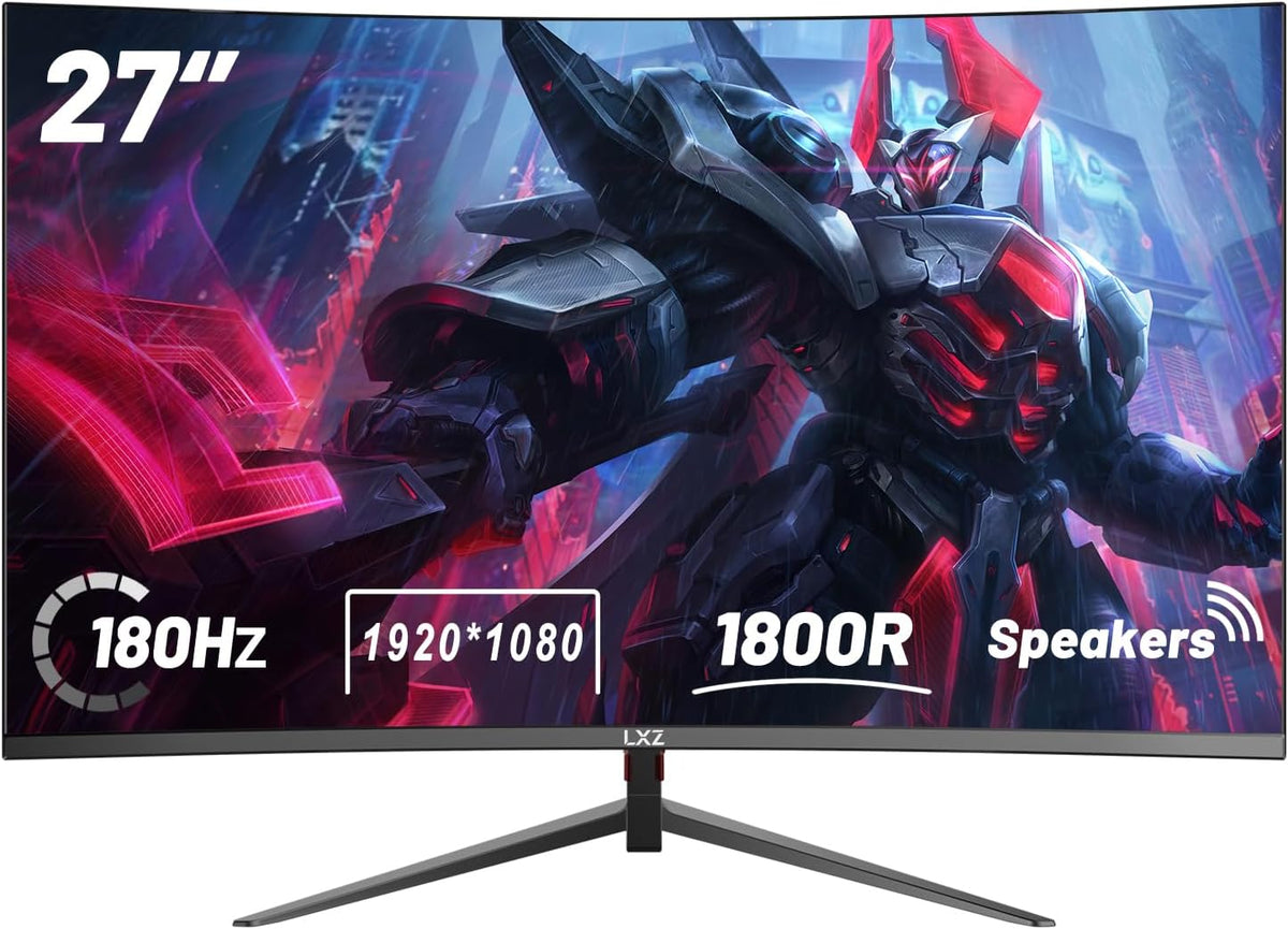 LXZ Monitor Gamer 27 pulgadas curvo 180Hz - Monitor gaming FHD 1920x1080, 1800R, panel VA - Compatible con G-Sync y FreeSync Premium, altavoces integrados, HDR, VESA 100x100 - Negro