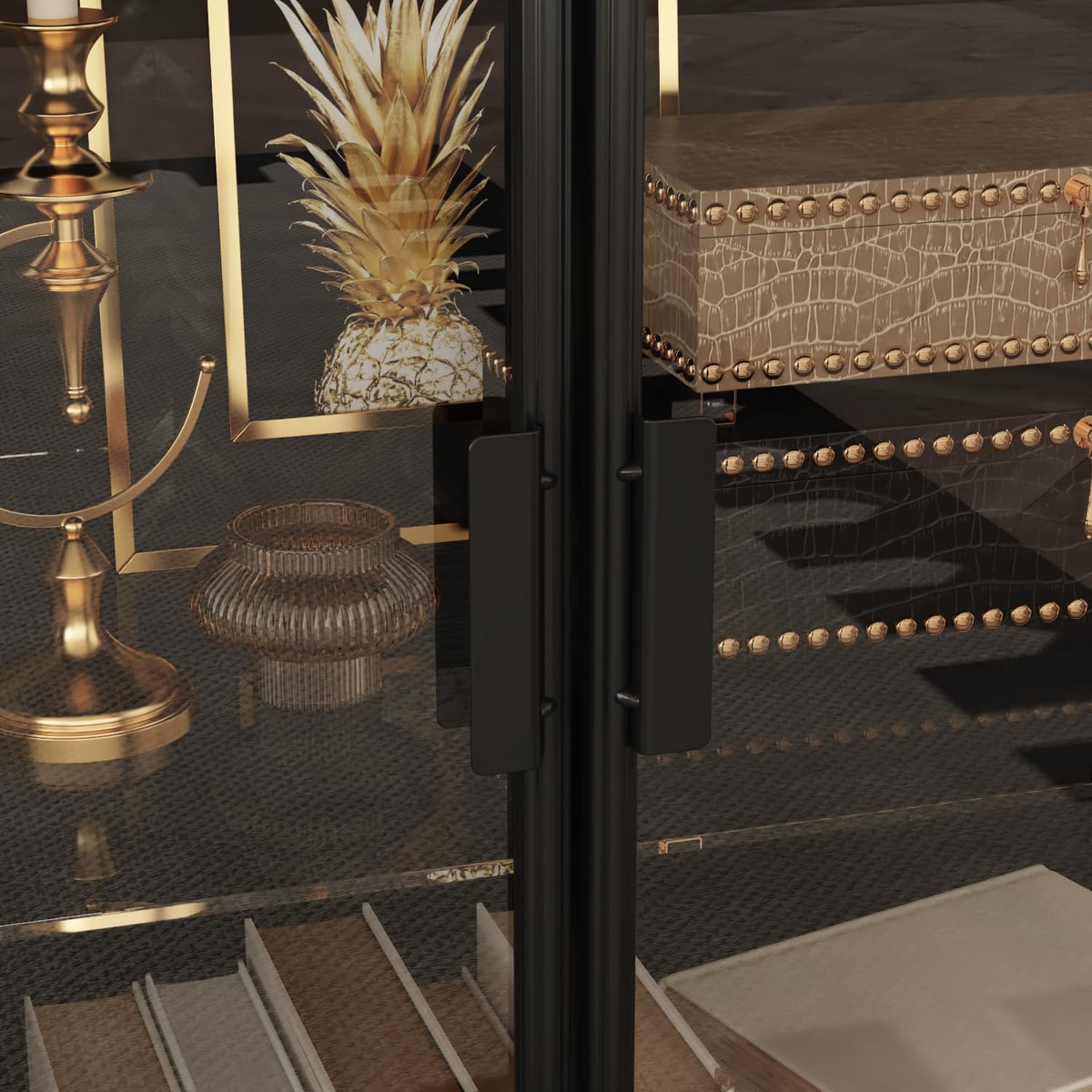 Vitrina moderna Caldion con iluminación LED, 140×40×75 cm, armario expositor de vidrio templado y MDF, hierro, vitrina de cristal con iluminación de 3 colores, para salón, oficina