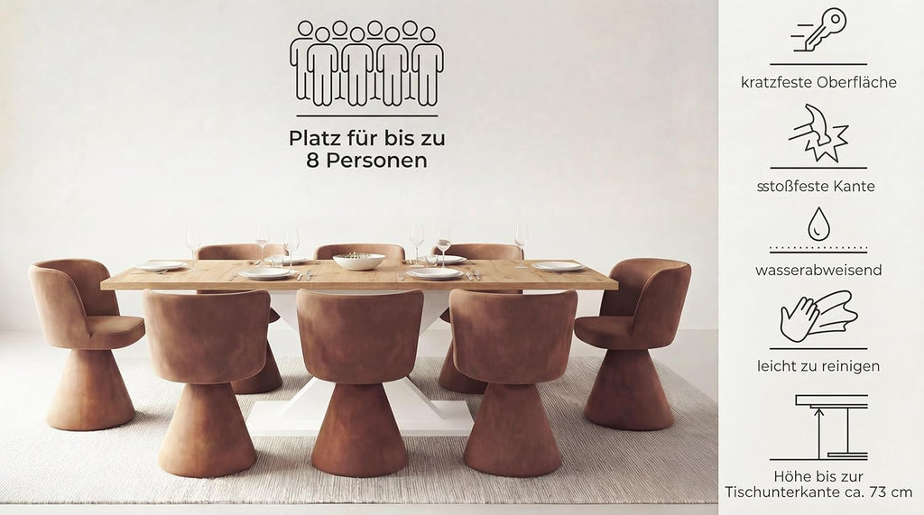 Mesa de comedor extensible Newroom blanco roble silvestre, moderna - 150x76x90 cm (ancho x alto x fondo) - mesa de cocina, mesa de comedor - comedor, cocina, salón