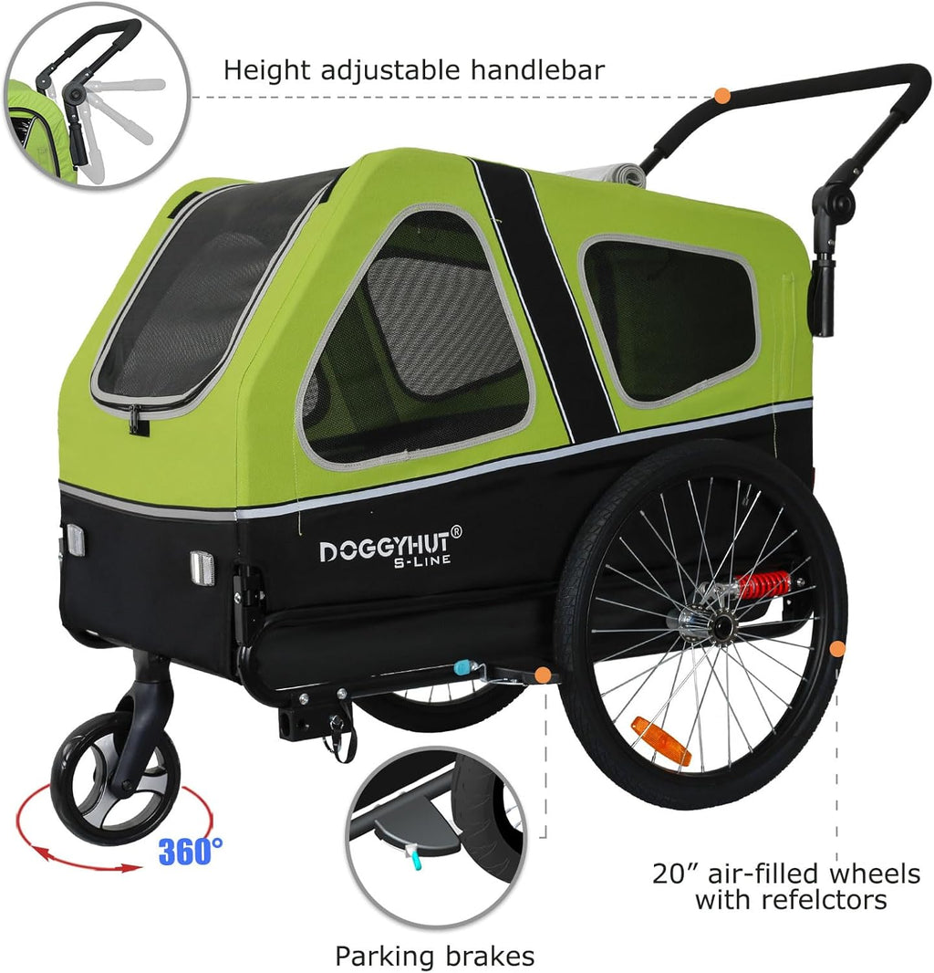 Doggyhut S-Line XL Remolque y cochecito para perros con suspensión 2 en 1, remolque de bicicleta para perros y jogger con suspensión hasta 45 kg
