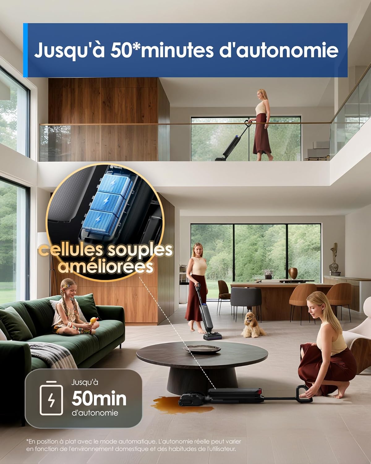 Tineco Floor One S7 Artist Aspiradora Fregadora, Aspiradora Escoba sin Cable, Potente succión de 22 kPa, Limpieza de doble borde, 50 min de autonomía, se reclina a 180°, Flashdry a 85°C, diseño antienredos