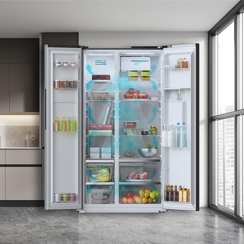 Frigorífico americano Cecotec Bolero CoolMarket SBS 559 Dark E. 559L, 177 cm X 90 cm, Clase E, sistema Multi Air Flow, Total No Frost, motor Inverter Plus.