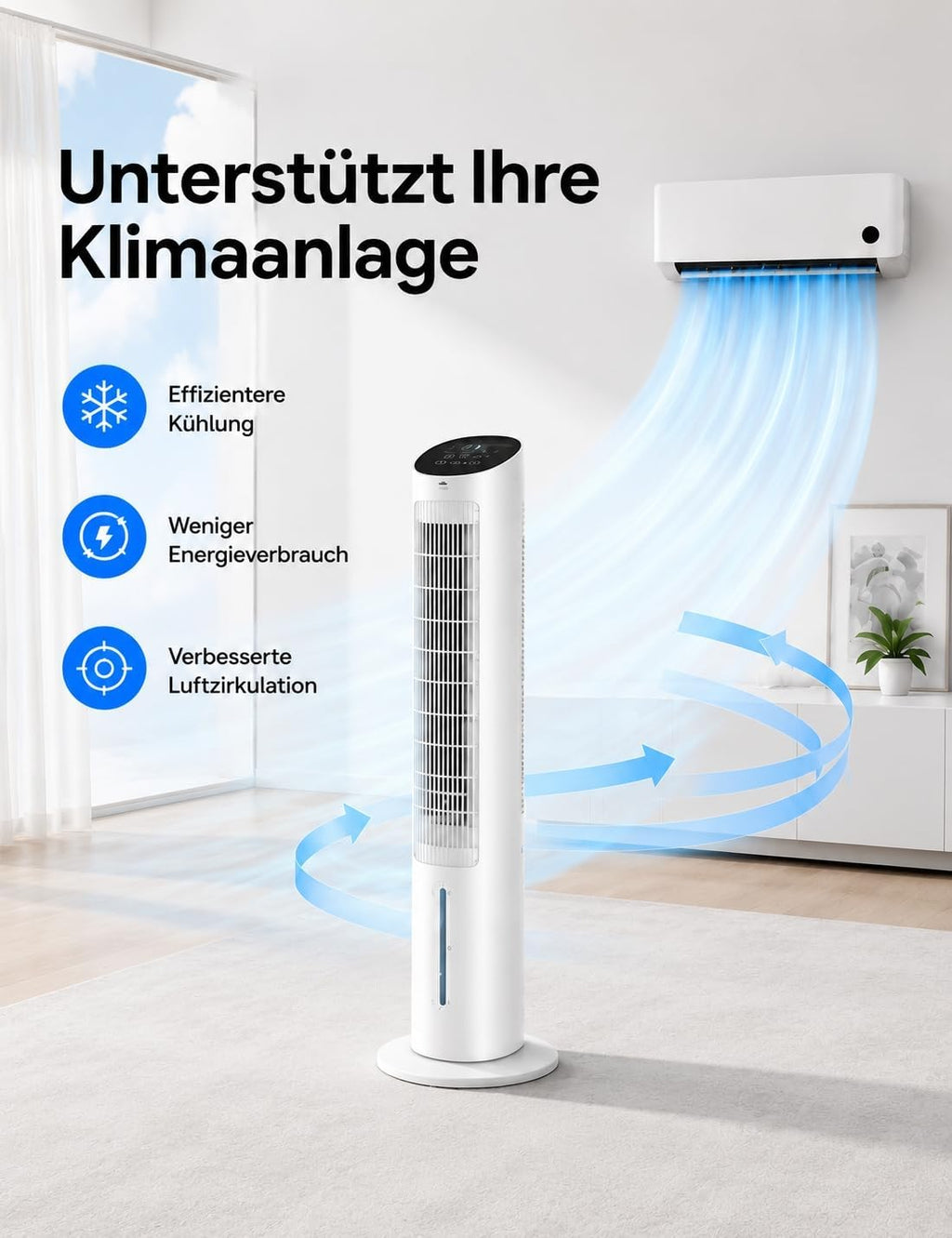 Ventilador de torre DREO con refrigeración silenciosa, ventilador con refrigeración por agua, enfriador de aire de 102 cm, enfriador evaporativo con función de oscilación de 80°, 3 modos, 4 velocidades, control remoto, blanco