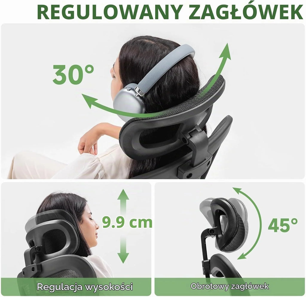 GTPLAYER Ergonomiczne krzesło biurowe z regulowanym zagłówkiem, podłokietnikami, podparciem okolic lędźwiowych, krzesło biurowe i gamingowe, funkcja przechylania, fotel szefa z siatki, 150 kg (czarny)