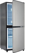 Frigorífico con congelador Merax de 106 l, combinación de frigorífico y congelador con nevera de 60 l, congelador de 46 l, 7 ajustes de temperatura, iluminación LED, estantes ajustables, funcionamiento silencioso de 45 dB, gris plateado