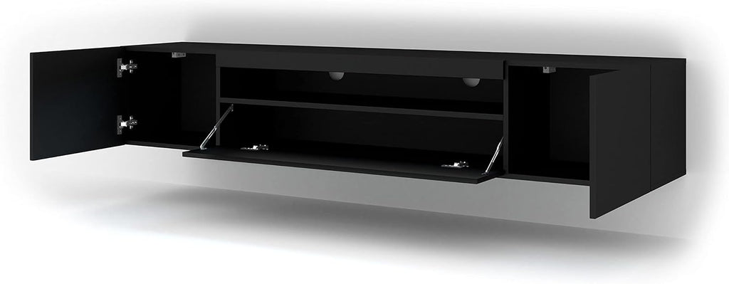 Mueble de TV BIM 200 cm - Aparador universal con frentes laminados, suspendido o de pie - Mueble para televisión, mueble HiFi para salón, negro mate