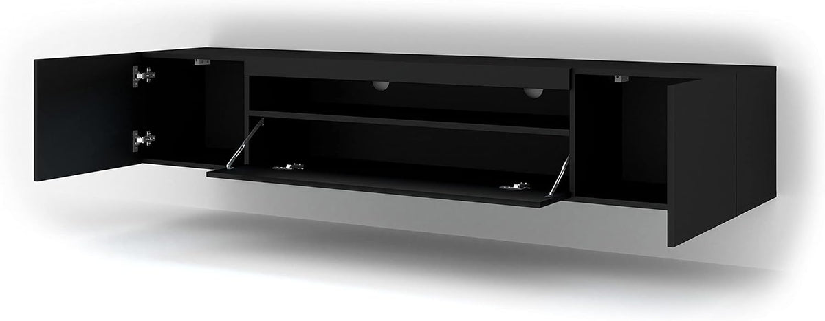 Mueble de TV BIM 200 cm - Aparador universal con frentes laminados, suspendido o de pie - Mueble para televisión, mueble HiFi para salón, negro mate
