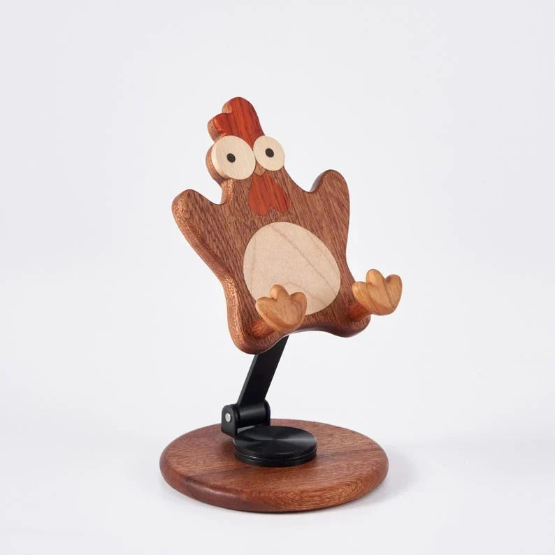 Soporte para teléfono con diseño de gallina de madera, decoración de mesa, madera de arce, 10x16,8 cm, giratorio