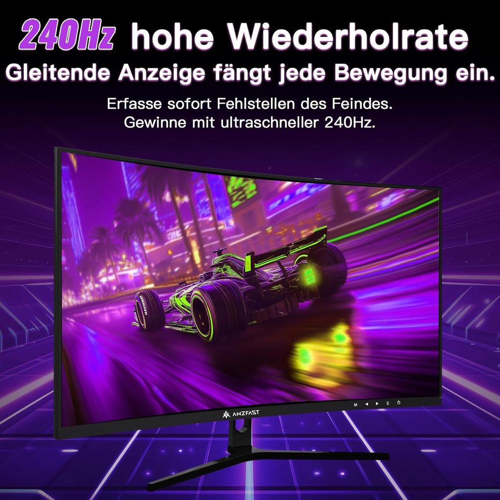 Monitor Gaming Curvo Amzfast de 32 pulgadas, 240Hz, FHD, 1ms MPRT, Adaptive Sync, sRGB 120%, HDR, Sin parpadeo, Luz azul baja, HDMI 2.0/DP 1.4, VESA 75x75, AMZG32C3F