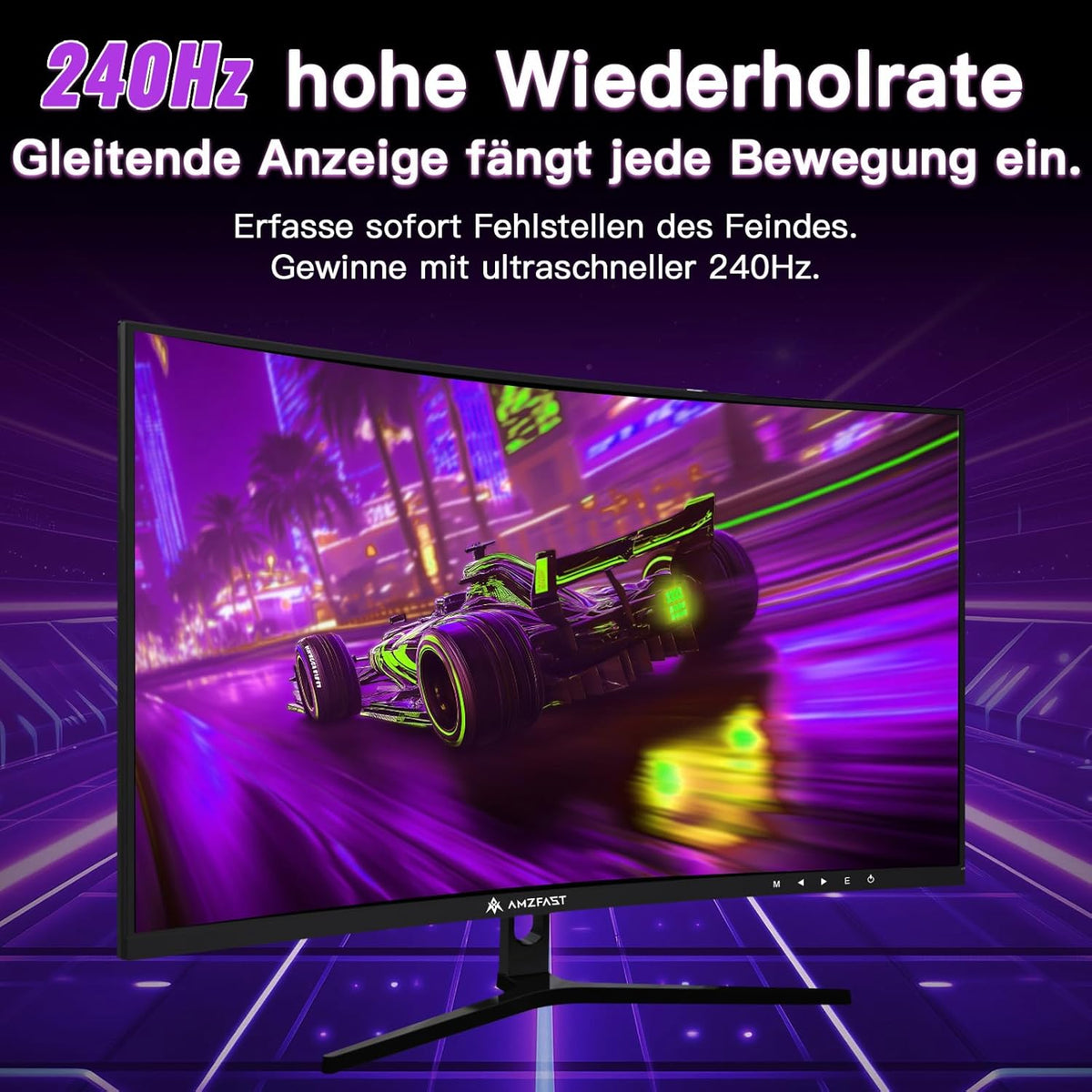 Monitor Gaming Curvo Amzfast de 32 pulgadas, 240Hz, FHD, 1ms MPRT, Adaptive Sync, sRGB 120%, HDR, Sin parpadeo, Luz azul baja, HDMI 2.0/DP 1.4, VESA 75x75, AMZG32C3F