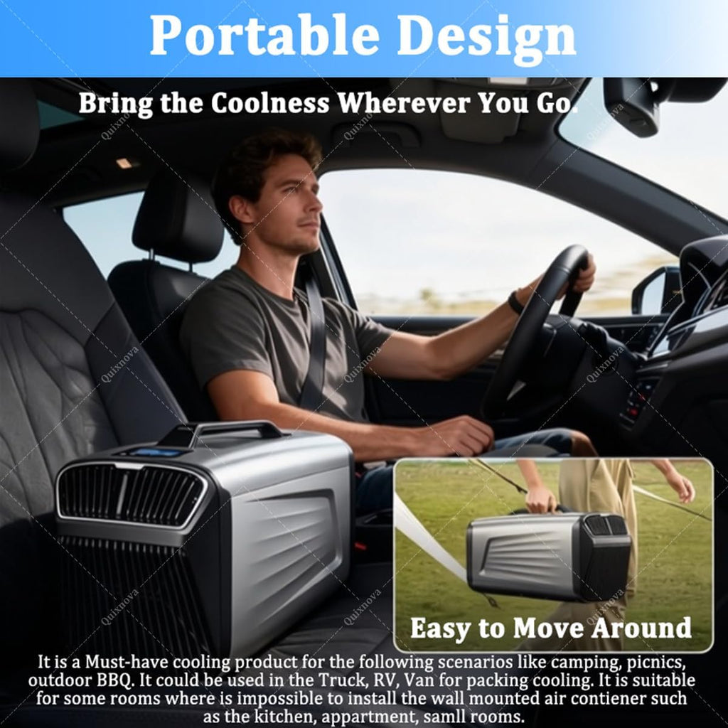 Aire acondicionado portátil para camping de 5200 BTU, unidad silenciosa 4 en 1 con mando a distancia, aire acondicionado móvil para tienda de campaña, caravana, coche, garaje, uso interior y exterior A-12V