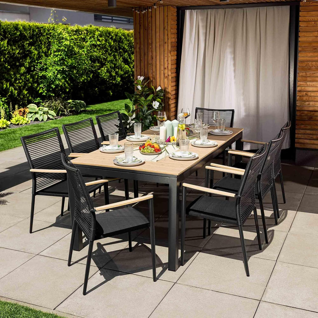 Mesa de jardín extensible Barleta de di volio 200–300 cm de aluminio con efecto madera, mesa resistente a la intemperie para jardín y terraza (beige)