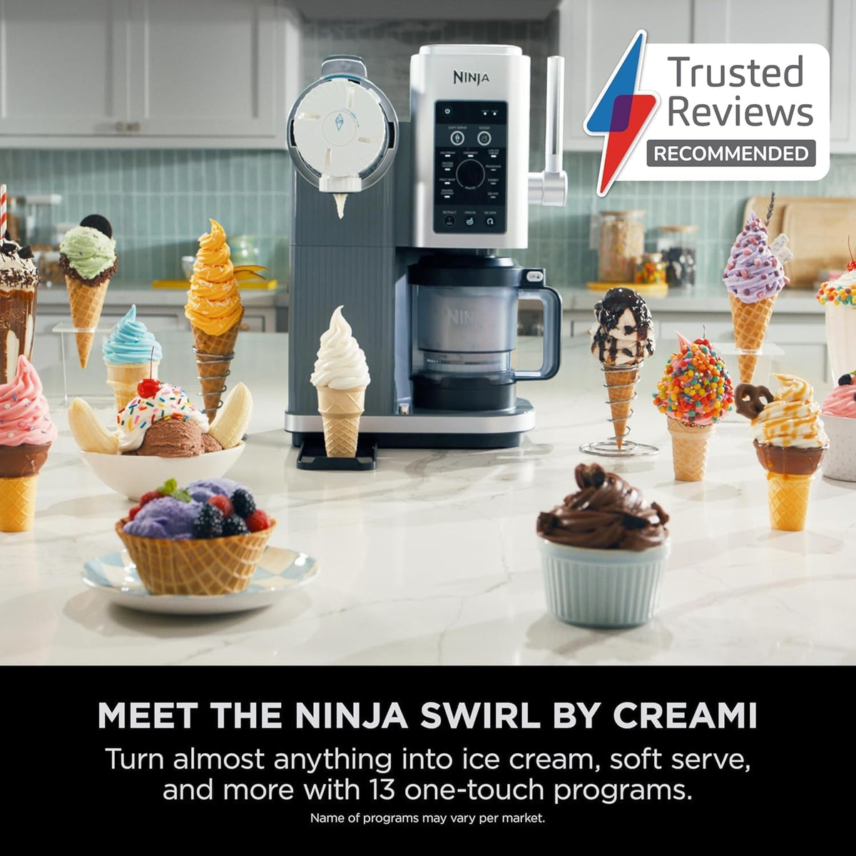 Ninja CREAMi Scoop and Swirl Heladera y máquina de helado suave con 2 recipientes, 13 funciones, prepara helado, helado suave, gelato, sorbete, batidos y más, opción de mezcla, Platinum Silver, NC701UK