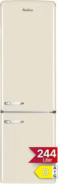 Frigorífico combi retro Amica 244 L 181 x 55 x 61,5 cm KGCR 387 101 B | 181 L frigorífico 63 L congelador, iluminación LED, descongelación automática, cristal de seguridad, botellero cromado, funcionamiento silencioso