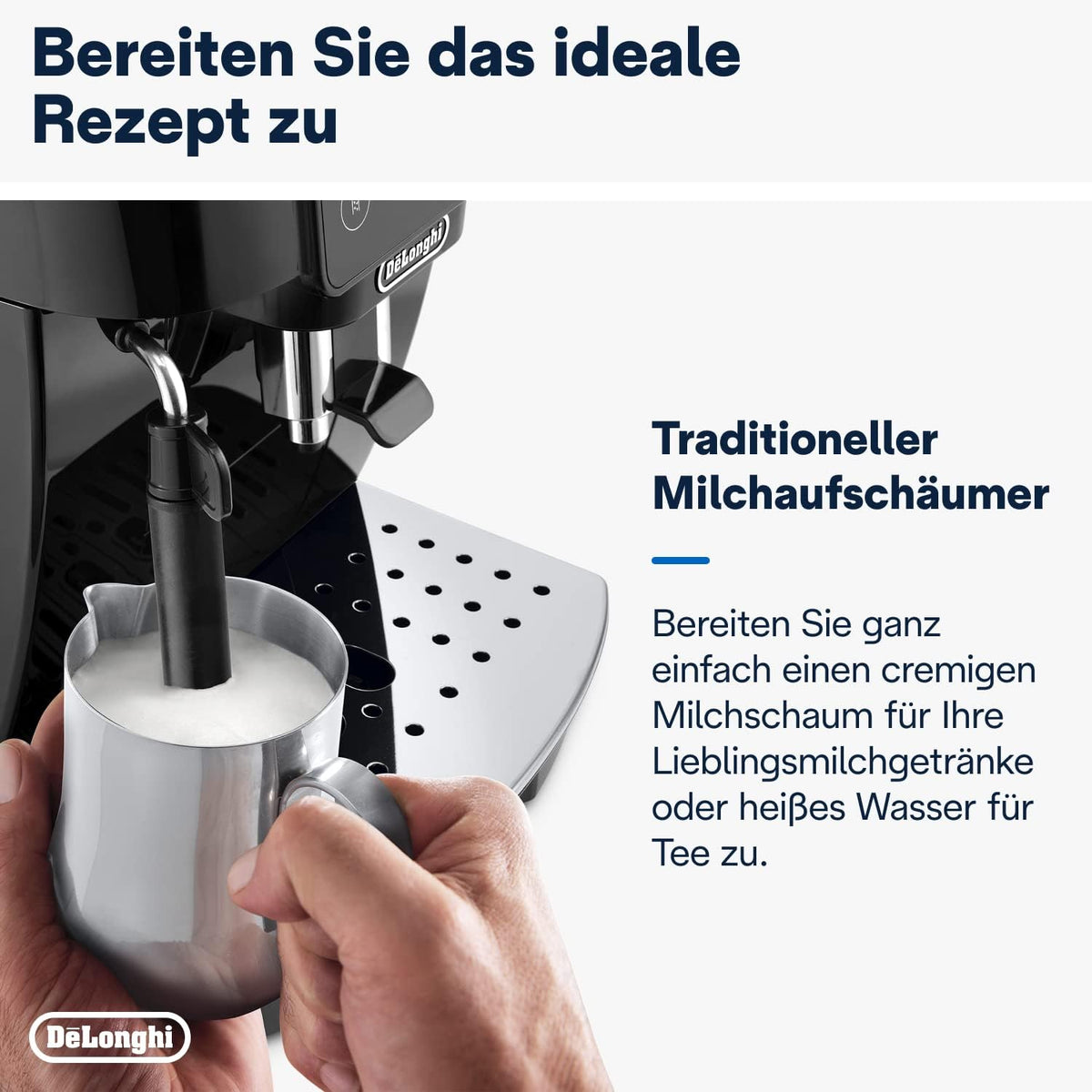 De'Longhi Magnifica Start ECAM222.20.B, cafetera superautomática con boquilla para espuma de leche, para capuchino, con botón de selección directa de espresso y función de 2 espressos, molinillo cónico de 13 niveles, 1450 W, negro