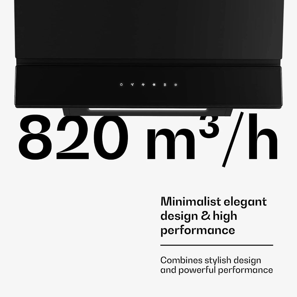 Klarstein Velaire okap kuchenny 60 cm, zwiększenie efektywności energetycznej 820 m³/h, klasa energetyczna A++, obsługa dotykowa, LED, cichy, filtr aluminiowy i z węglem aktywnym, czarny