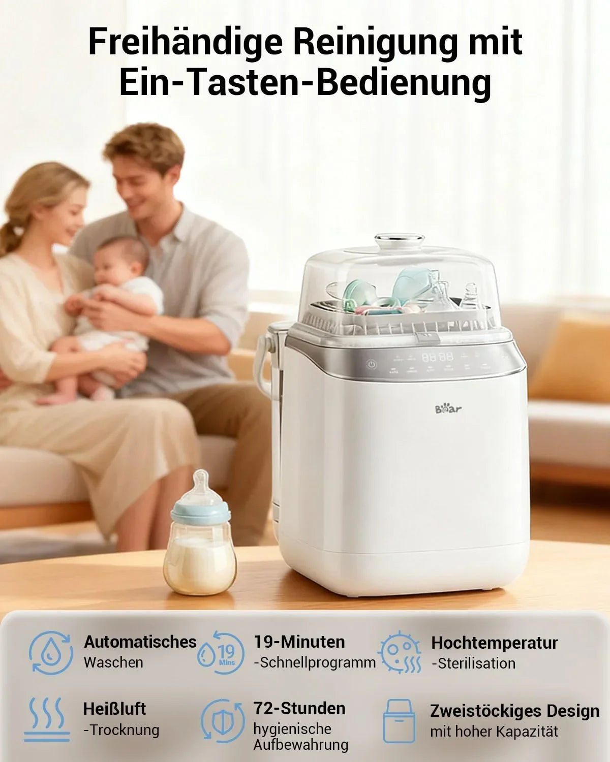 Bottle Washer Pro Limpiador, esterilizador y secador automático para biberones, 5 modos, 72 horas de almacenamiento, 90 pastillas de limpieza